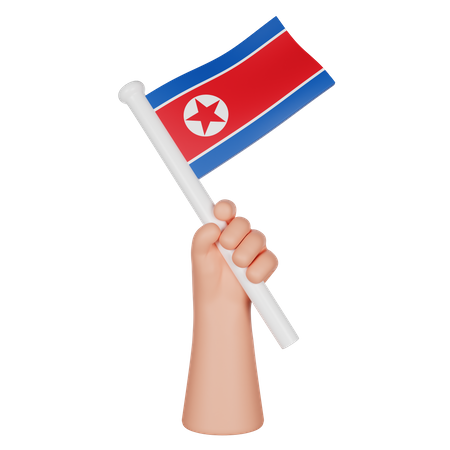Hand Holding a Flag of North Korea  3D Icon