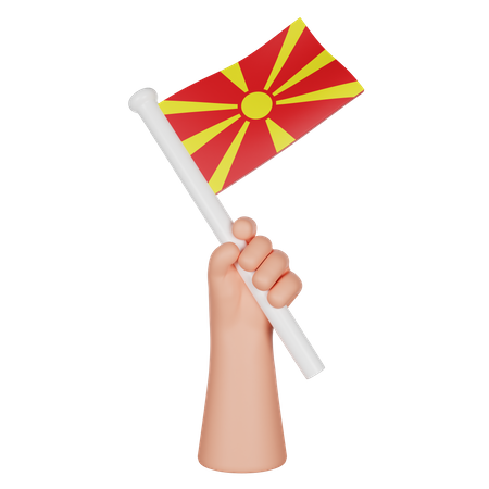 Hand Holding a Flag of North Macedonia  3D Icon