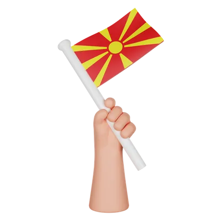 Hand Holding a Flag of North Macedonia  3D Icon