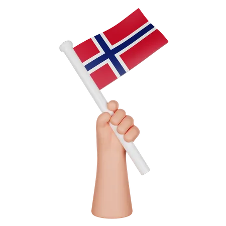 Hand Holding a Flag of Norway  3D Icon