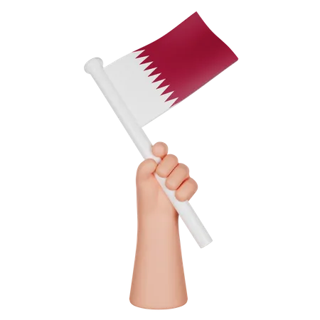 Hand Holding a Flag of Qatar  3D Icon