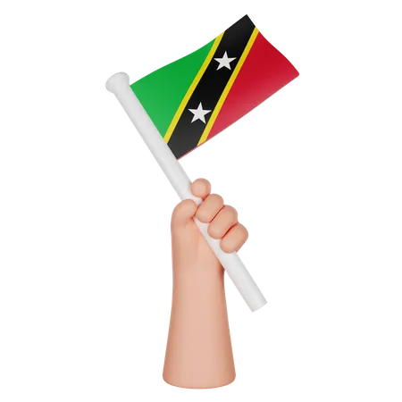 Hand Holding A Flag Of Saint Kitts And Nevis 3D Icon