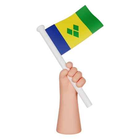 Hand Holding A Flag Of Saint Vincent And The Grenadines  3D Icon