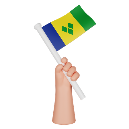 Hand Holding A Flag Of Saint Vincent And The Grenadines  3D Icon