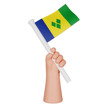 Hand Holding A Flag Of Saint Vincent And The Grenadines 3D Icon