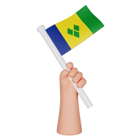 Hand Holding A Flag Of Saint Vincent And The Grenadines 3D Icon