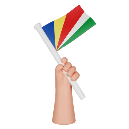Hand Holding A Flag Of Seychelles  3D Icon