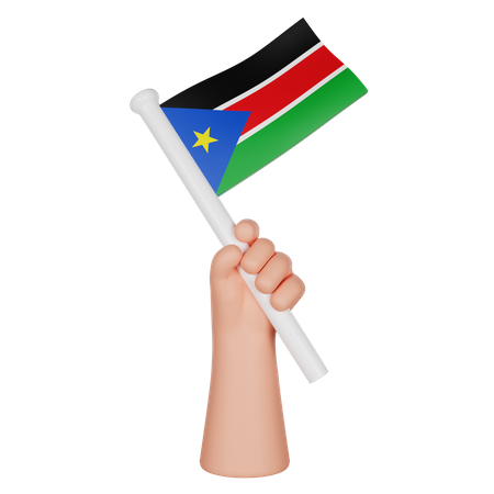 Hand Holding A Flag Of South Sudan  3D Icon