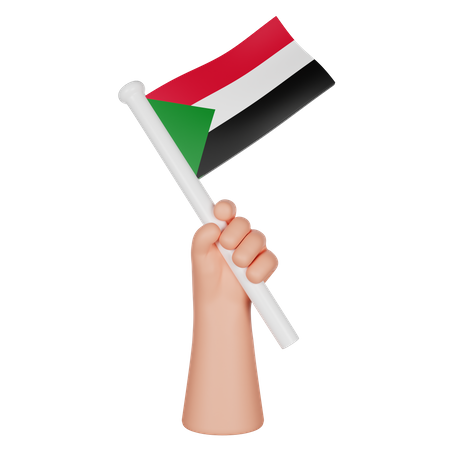 Hand Holding A Flag Of Sudan  3D Icon