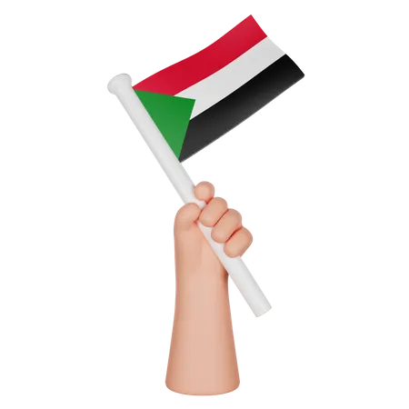 Hand Holding A Flag Of Sudan  3D Icon