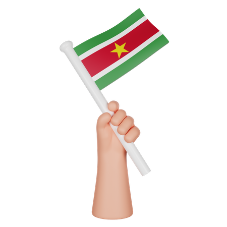 Hand Holding A Flag Of Suriname  3D Icon