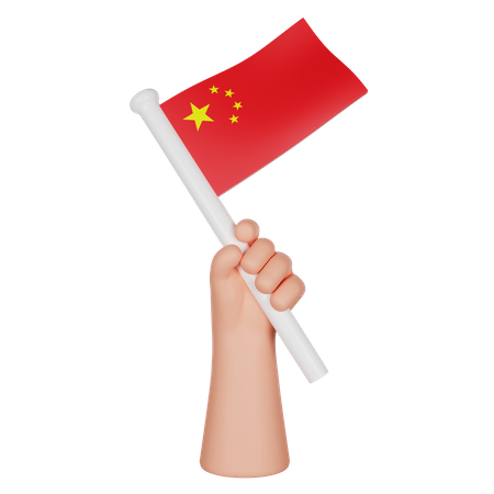 Hand Holding a Flag of Tiongkok  3D Icon