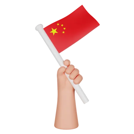 Hand Holding a Flag of Tiongkok  3D Icon