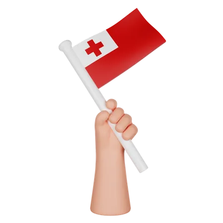 Hand Holding a Flag of Tonga  3D Icon