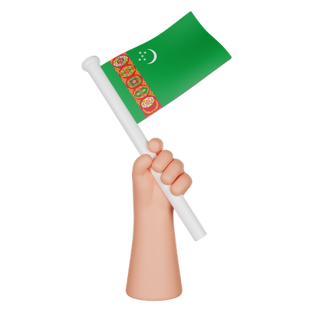 Hand Holding a Flag of Turkmenistan  3D Icon
