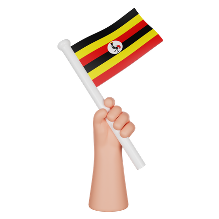 Hand Holding A Flag Of Uganda  3D Icon