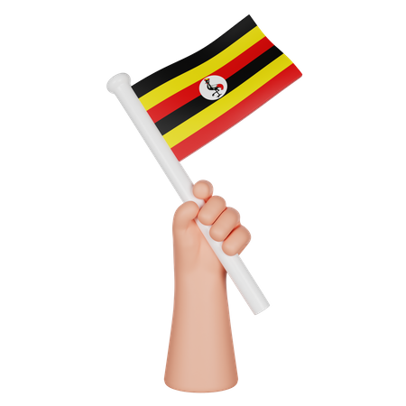 Hand Holding A Flag Of Uganda  3D Icon