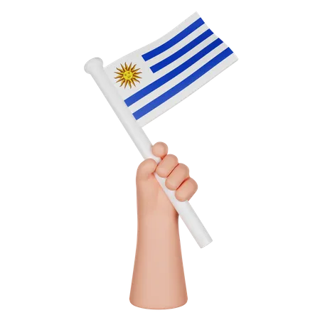 Hand Holding A Flag Of Uruguay  3D Icon