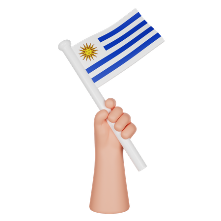 Hand Holding A Flag Of Uruguay  3D Icon