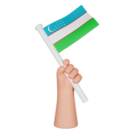 Hand Holding a Flag of Uzbekistan  3D Icon