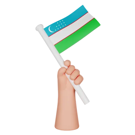 Hand Holding a Flag of Uzbekistan  3D Icon