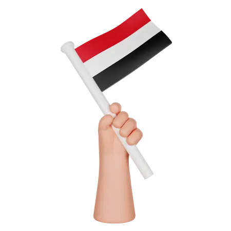 Hand Holding a Flag of Yemen  3D Icon