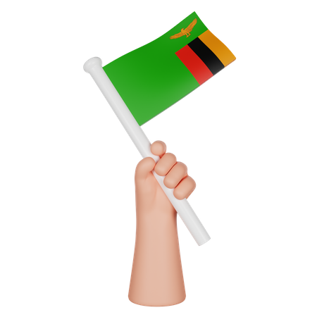 Hand Holding A Flag Of Zambia  3D Icon