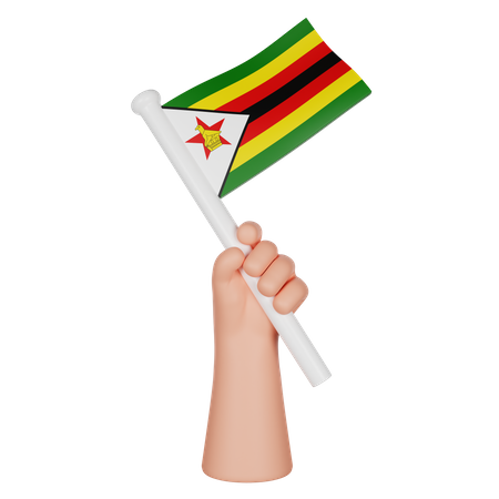 Hand Holding A Flag Of Zimbabwe  3D Icon