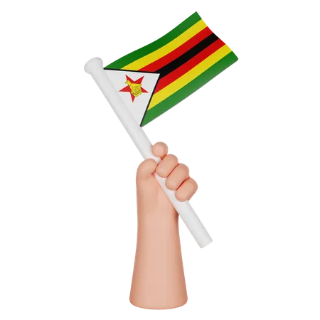 Hand Holding A Flag Of Zimbabwe  3D Icon