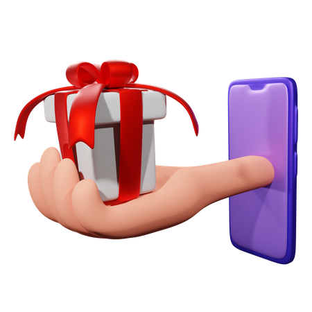 Hand Holding A Gift Box On Smartphone 3D Illustration