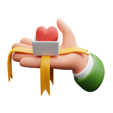Hand Holding A Heart In A Gift Box  3D Icon