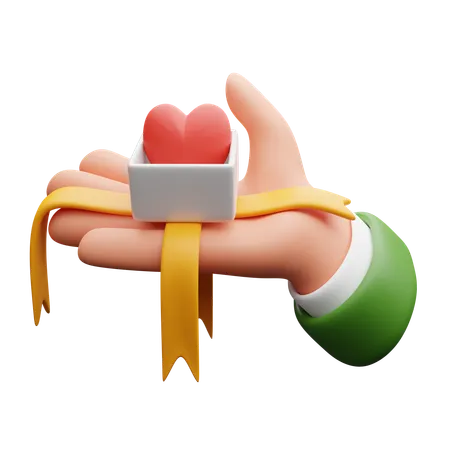 Hand Holding A Heart In A Gift Box  3D Icon