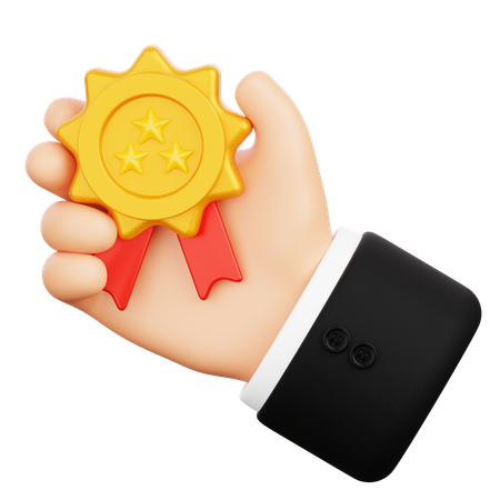 Hand Holding a Rating Badge  3D Icon