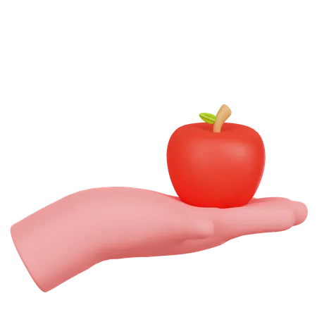 Hand Holding A Red Apple  3D Icon
