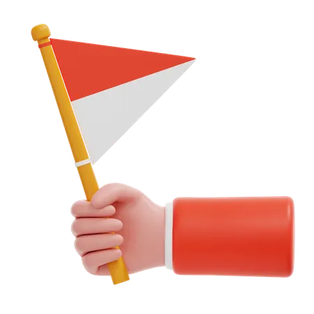 Hand Holding a Triangular Indonesian Flag  3D Icon