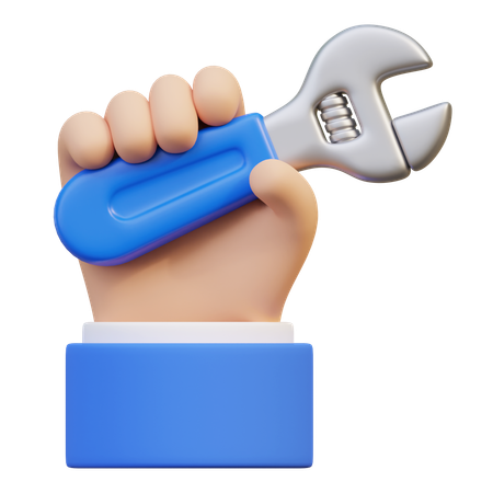 Hand Holding Adjustable Spanner Wrench  3D Icon