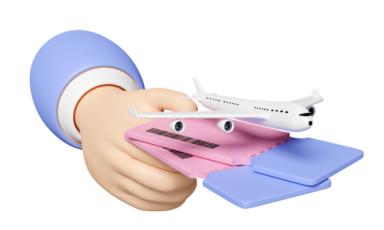 Hand Holding Airplane Ticket  3D Icon