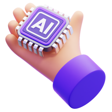 Hand Holding Artificial Intelligence Chip  3D Icon