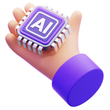 Hand Holding Artificial Intelligence Chip  3D Icon