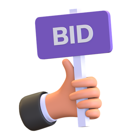 Hand holding auction bid board  3D Illustration