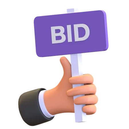 Hand holding auction bid board  3D Illustration