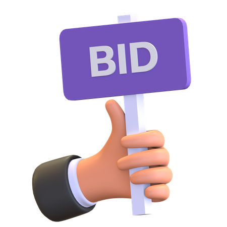 Hand holding auction bid board 3D Illustration