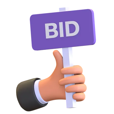 Hand holding auction bid board 3D Illustration