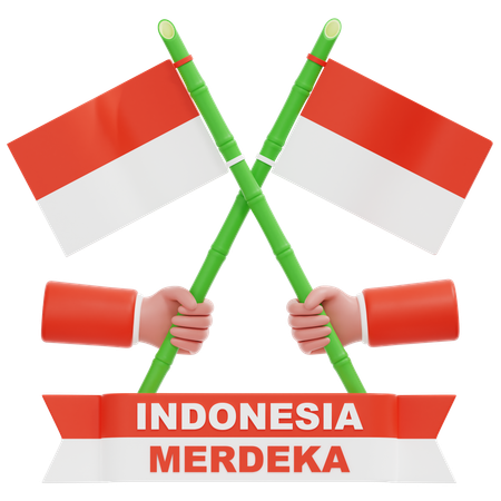 Hand holding Bamboo and Flag  3D Icon
