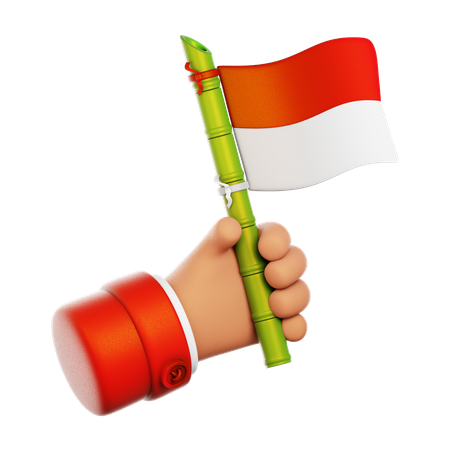 Hand Holding Bamboo Indonesian Flag  3D Icon