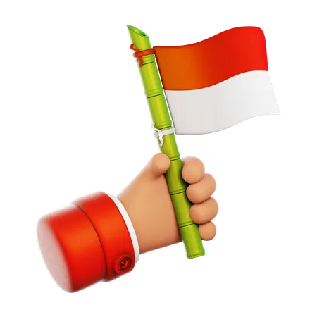 Hand Holding Bamboo Indonesian Flag  3D Icon