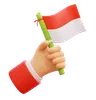 Hand Holding Bamboo Indonesian Flag