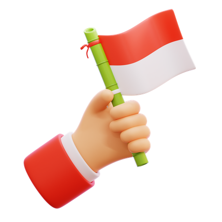 Hand Holding Bamboo Indonesian Flag  3D Icon
