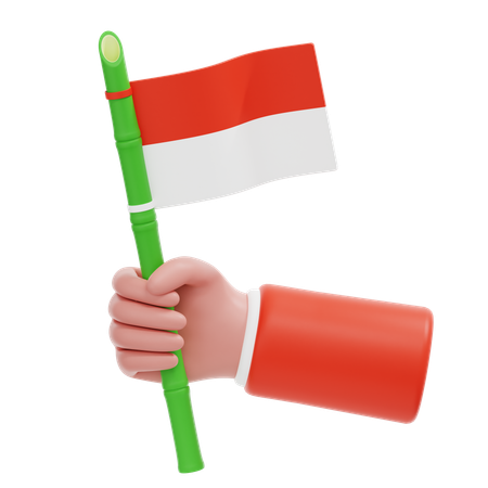 Hand Holding Bamboo Indonesian Flag  3D Icon