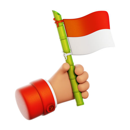 Hand Holding Bamboo Indonesian Flag  3D Icon